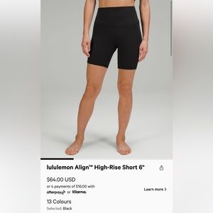 LULULEMON ALIGN HIGH RISE BIKE SHORT in 6” length